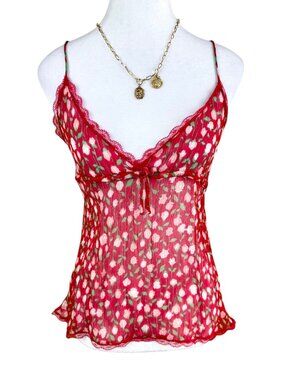 The Kooples Camisole Top Red Floral Sheer (3, ~ US 8)